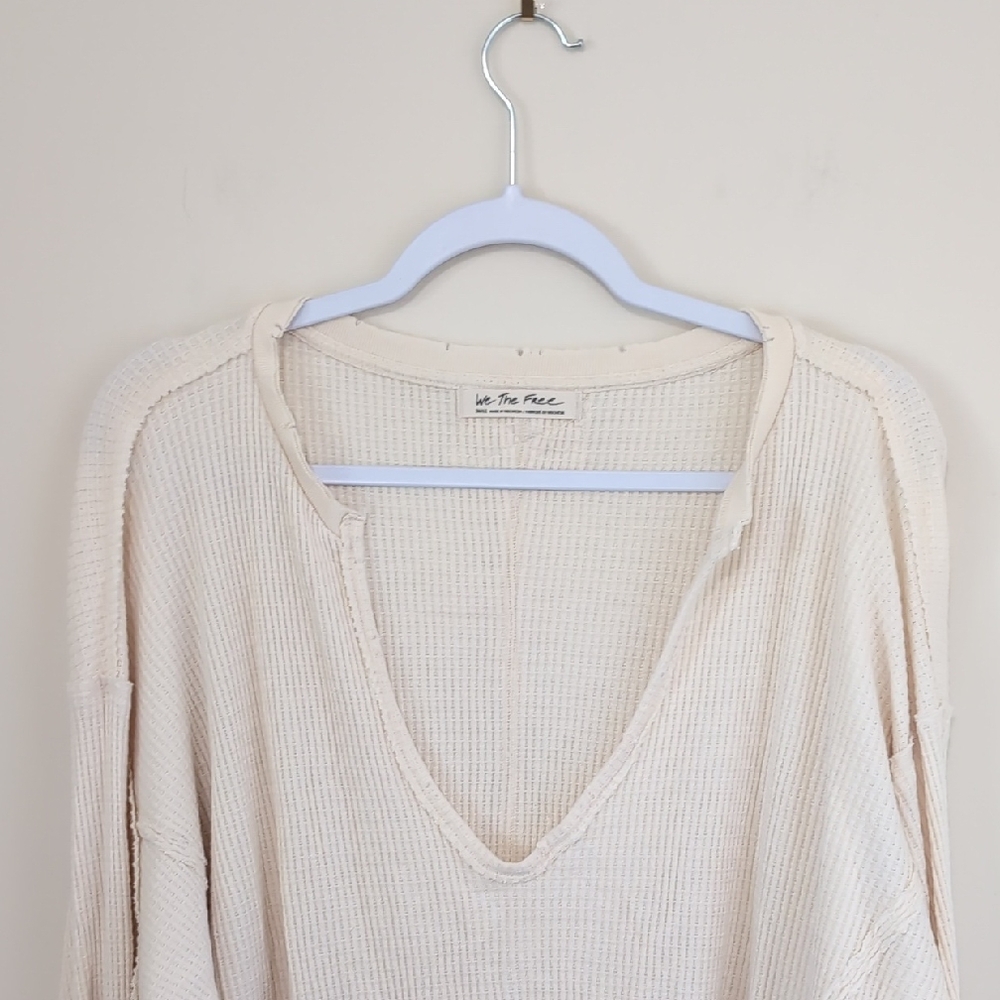 We The Free Ivory V-Neck Waffle Pull Over